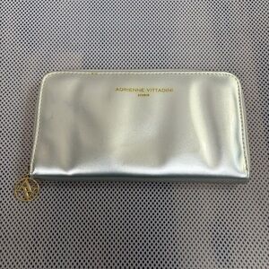 Adrienne Vittadini Studio Metallic Silver Gold Zip Around Wallet Travel Clutch